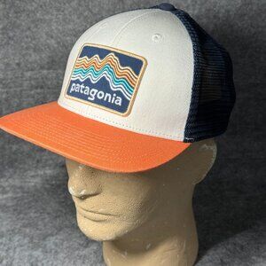 Patagonia Youth Trucker Hat - Navy Blue Orange - Adjustable Snapback Mesh Cap